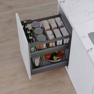 Kitchen Storage System - Wooden Finishing Line Double Layers Storage Kitchen Racks For 250/300/350/400/450/500/600mm Cabinet