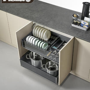 Kitchen Cabinet Storage Pull-out Basket Bowl&Dish Pull-out Iron & Glass Drawer Basket